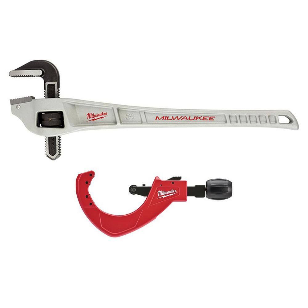 Milwaukee 24 in. Aluminum Offset Pipe Wrench with 3-1/2 in. Quick Adjust Copper Tubing Cutter (2-PC) -  48-22-7182-4254