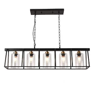5-Light Black Vintage Kitchen Living Room Pendant Light with Clear Glass Shade