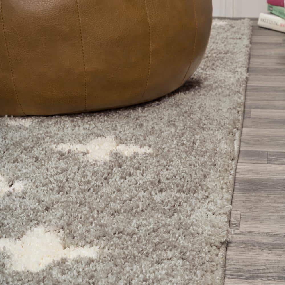 Gray and Ivory Geometric Shag Area Rug, 3x5 Feet
