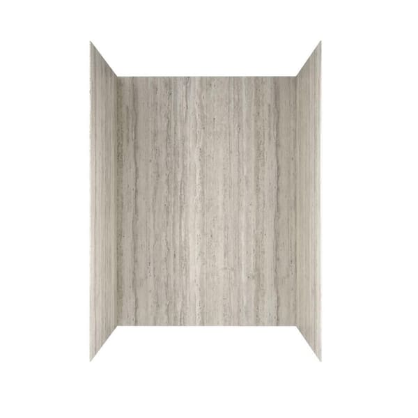 Passage 60 in. W x 72 in. H 4-Piece Glue-Up Composite Alcove Shower Wall Surround in Pewter Travertine