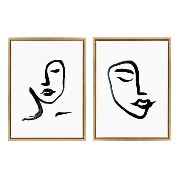 Kate and Laurel Sylvie Woman Face Art and Face Line Print 24 in. x 18 in. by Viola Kreczmer Framed Canvas Wall Art