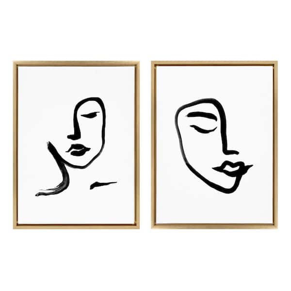 Sylvie Woman Face Art and Face Line Print 24 in. x 18 in. by Viola Kreczmer Framed Canvas Wall Art