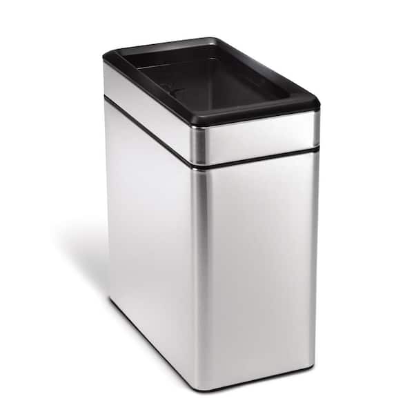 simplehuman 10L Profile Open Top Bathroom Trash Can, Brushed Stainless Steel