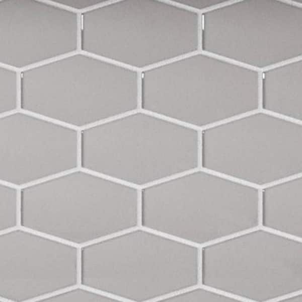 CRUZ BAY STUDIO Long Hex 2.83-3in. x3. 5-4in. Marsh Gloss Glass Mesh-Mounted Mosaic Tile Sample