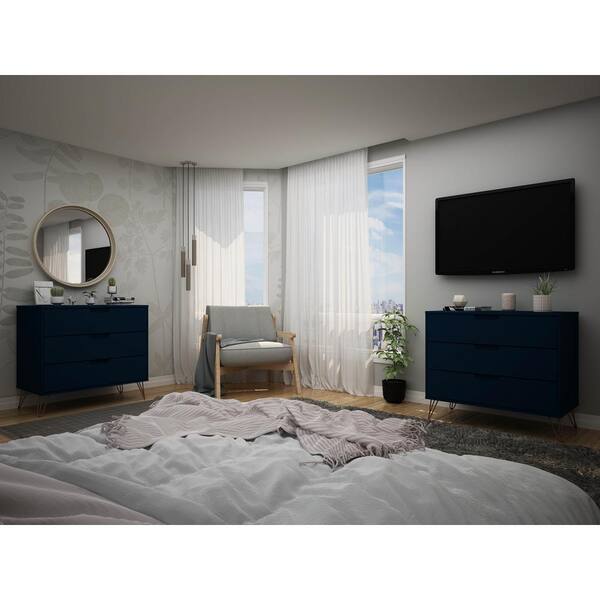 Manhattan Comfort | Rockefeller Dresser Tatiana Midnight Blue (Set of 2)