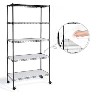 Black 5-Tier Adjustable Height Welded Garage Storage Shelving Unit with Liner/Wheels (30 in. W x 61 in. H x 14 in. D)