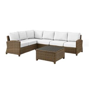 Bradenton Weathered Brown 5-Piece Wicker Outdoor Sectional Set with Sunbrella White Cushions