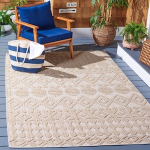 Global Beige/Brown 7 ft. x 7 ft. Square Diamond Dotted Indoor/Outdoor Patio Area Rug