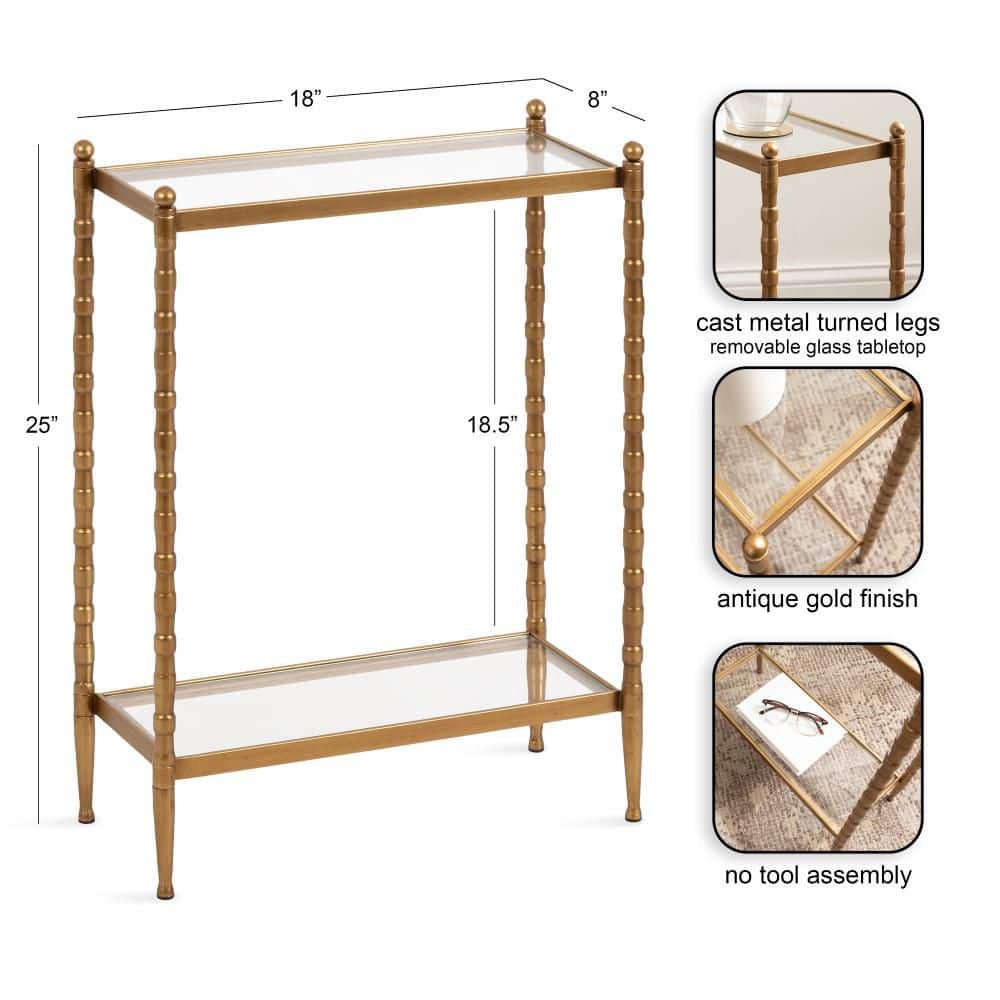 Prisha 18 in. Gold Rectangle Glass End Table - thumbnail 4