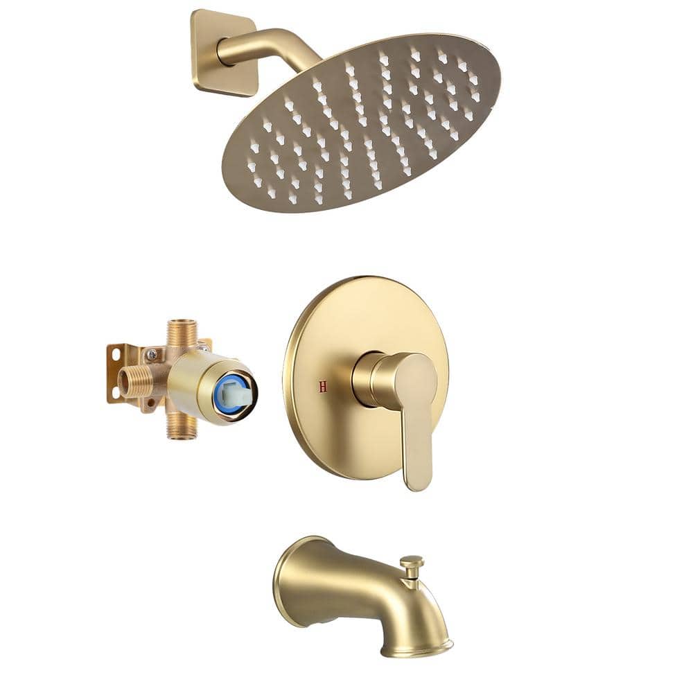 Single Handle 2-Spray Tub and Shower Faucet 1.8 GPM in Brushed Gold(Valve I