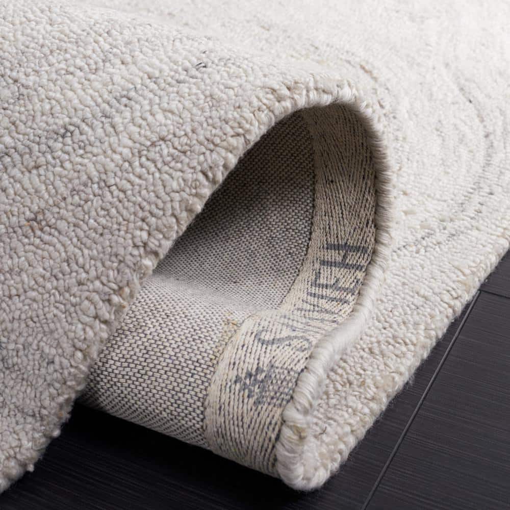 Light Grey and Beige Abstract Wool Square Rug
