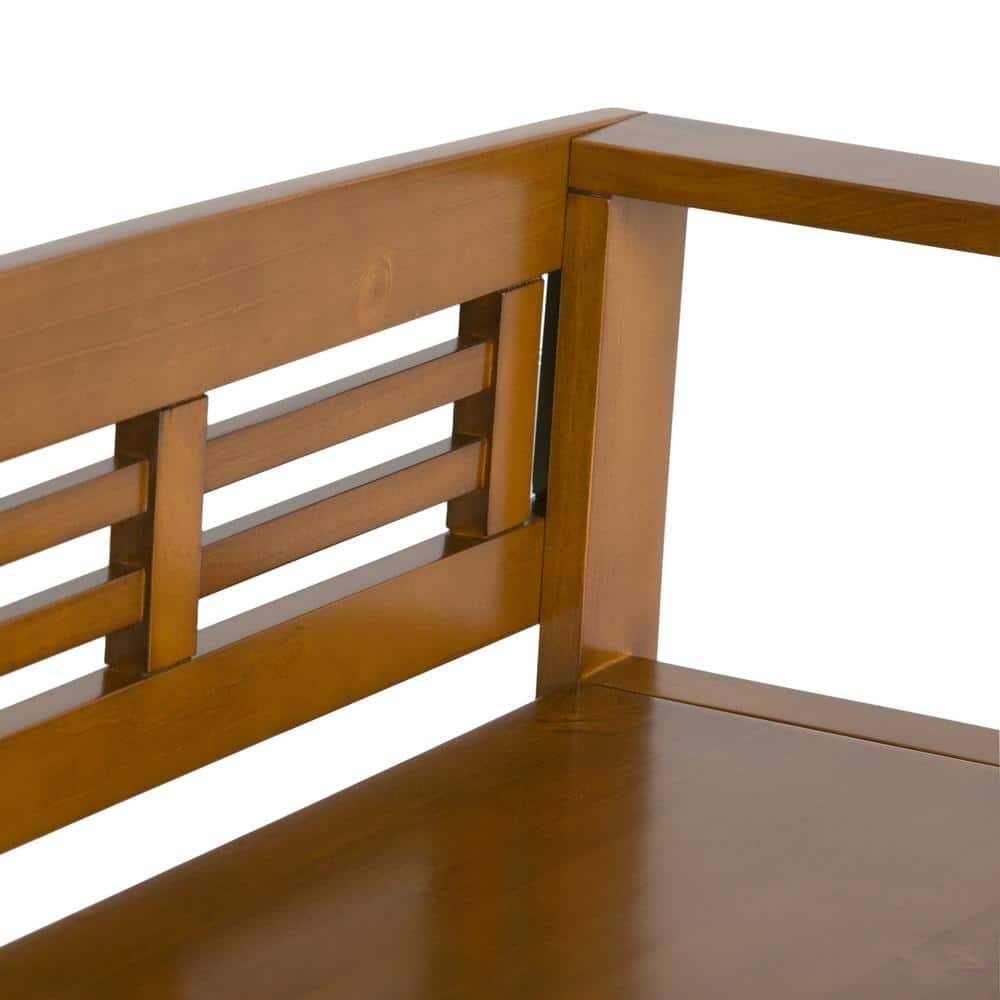 Avalon Light Brown Solid Pine Wood Entryway Storage Bench with Backrest