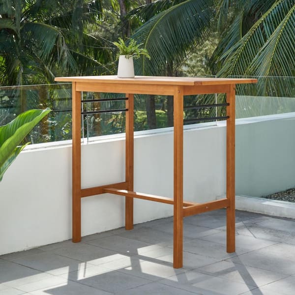 HomeRoots Julia Brown Rectangle Wood Outdoor Bistro Table