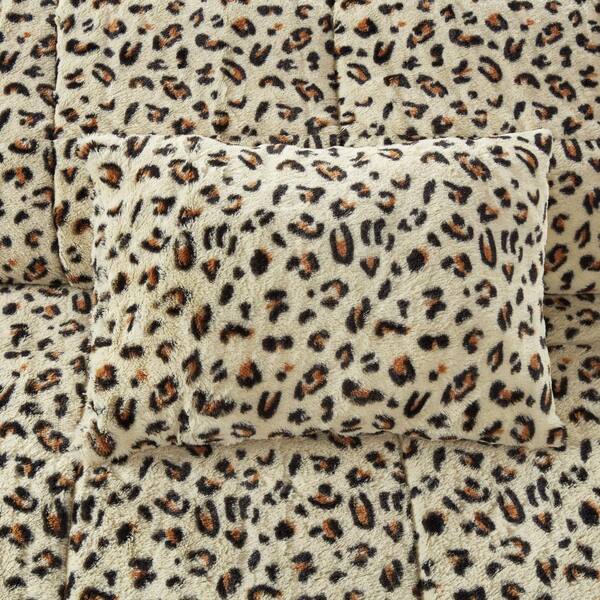 Leopard Stuffed Toy Ivory Faux Fur with Gray and Black Leopard Print