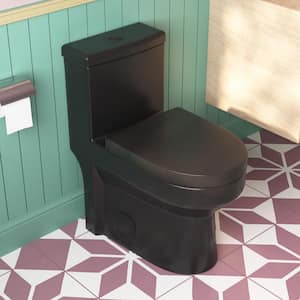 Liberty 12 in. Rough in Size 1-Piece 1.1/1.6 GPF Compact Dual Flush Elongated Toilet in Black