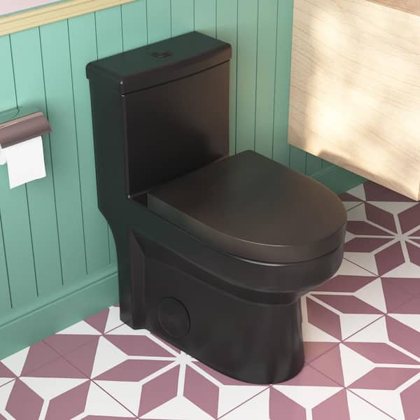 Liberty 12 in. Rough In 1-Piece 1.1/1.6 GPF Dual Flush Compact Round Toilet in Matte Black Seat Included