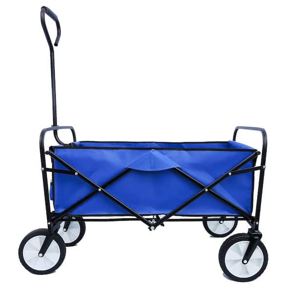 Huluwat 4.7 cu.ft. Metal Folding Wagon Garden Cart Beach Cart in Blue