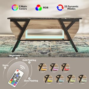 41.73 in. Pinewood Lift-Top Coffee Table side table with Geometric Frame and LED Light
