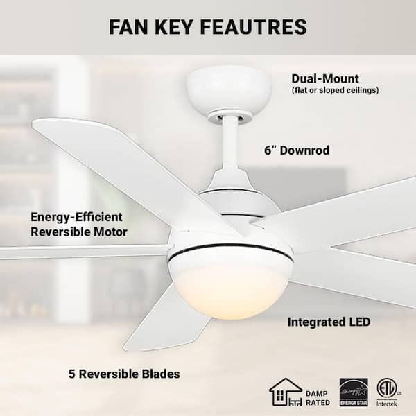 Morland 52 in. Smart Indoor/Covered Outdoor Matte White Ceiling Fan with Remote and Integrated LED Powered by Hubspace