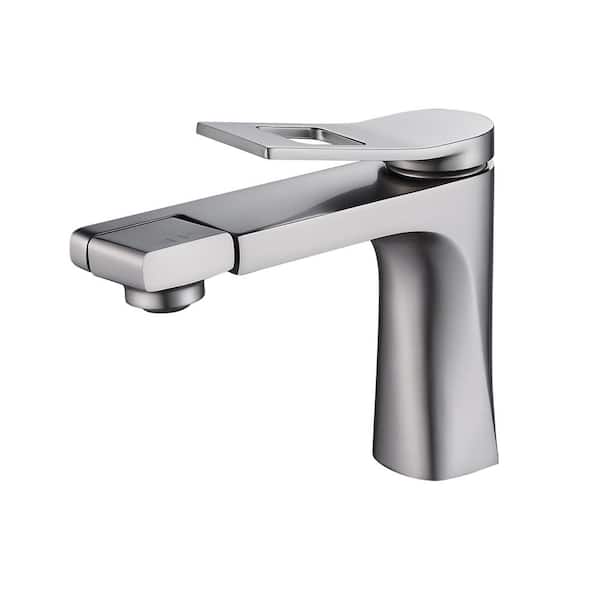 FORIOUS Single Handle Single Hole Bathroom Faucet with Supply Lines and Spot Resistant in Brushed Nickel