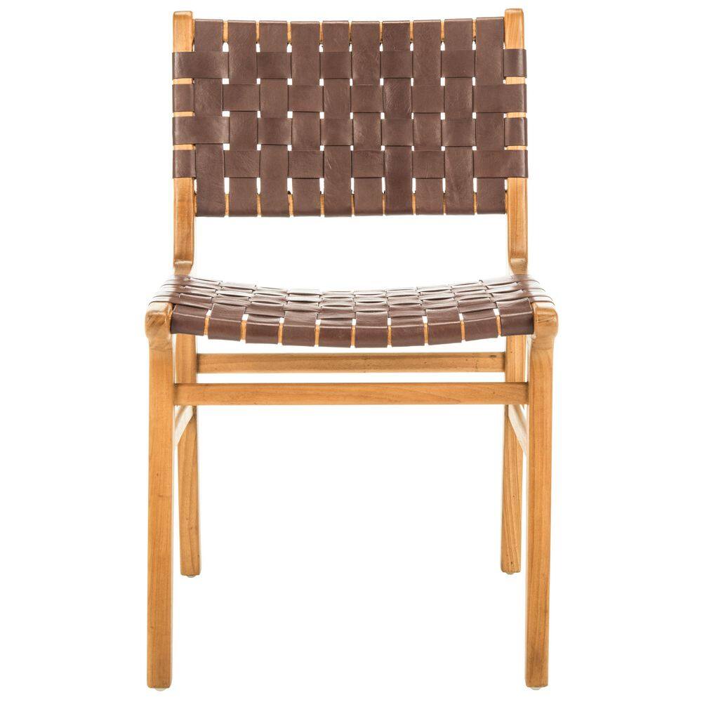 Cognac and Natural Woven Leather Side Chairs, Set of 2