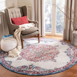 Brentwood Ivory/Red 7 ft. x 7 ft. Round Border Area Rug