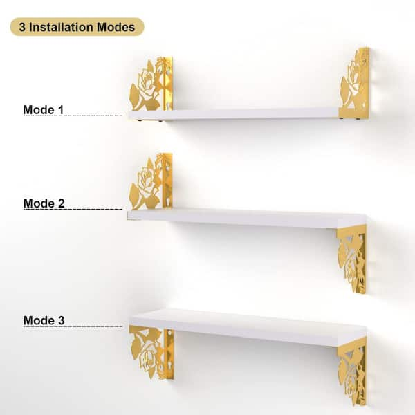 Floating Shelves for Wall | Wall Shelves with Yellow Golden Metal Brackets | Black | White | Shelves Set of 3 | Shelves for selling Bedroom