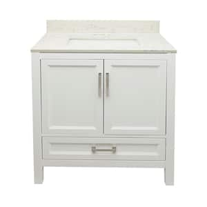 Nevado 37 in. W x 22 in. D x 36 in. H Bath Vanity in White with Quartz Stone Lyra White Top with White Basin