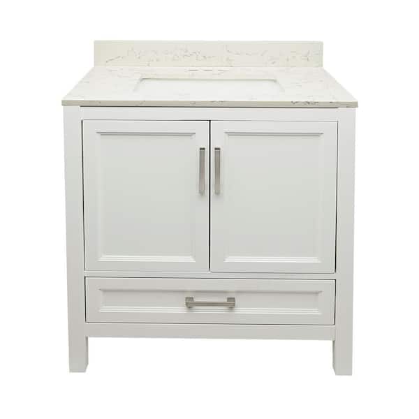 Nevado 37 in. W x 22 in. D x 36 in. H Bath Vanity in White with Quartz Stone Lyra White Top with White Basin