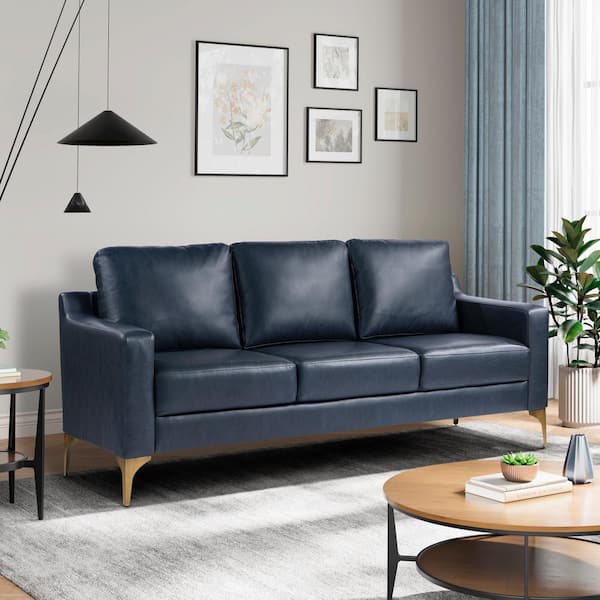 Serta Francis 78 in. Square Arm Faux Leather Rectangle Sofa in Navy Blue