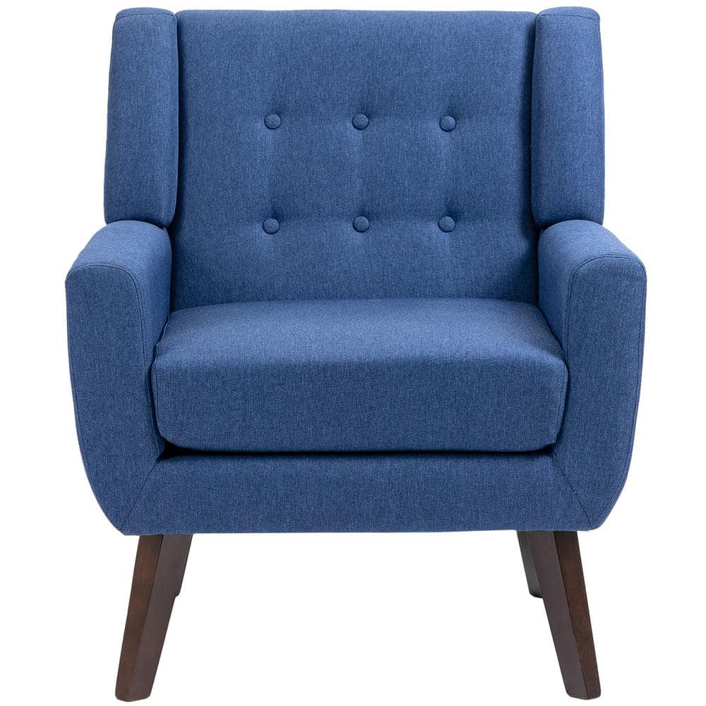 American Mid-Century Pop Art Style Blue Velour Upholstered Hand Chair