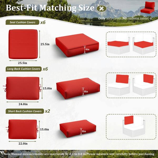 Kimunuk 14-Piece 25.5 in. Outdoor Cushion Covers Red 14-Covers-Red