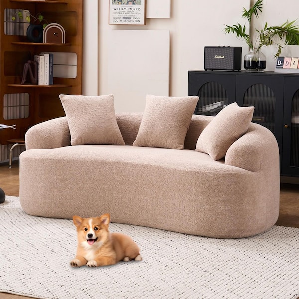 65 in. Flared Arms Chenille Curved Full Compression Sponge Loveseat Sofa in. Apricot Cream