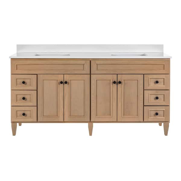 McKinlay 73 in. Single Sink Cashew Brown Freestanding Bath Vanity with White Ice Quartz Top Assembled