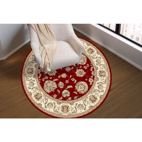 Judith Red/Ivory 8 ft. x 8 ft. Round Indoor Area Rug