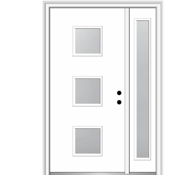 MMI DOOR Aveline 50 in. x 80 in. Left-Hand Inswing 3-Lite Frosted Glass Primed Fiberglass Prehung Front Door on 6-9/16 in. Frame