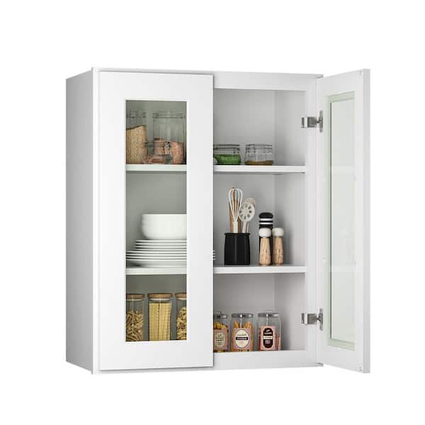 24-in W x 12-in D x 36-in H in Shaker White Plywood Ready to Assemble Wall Cabinets with Glass