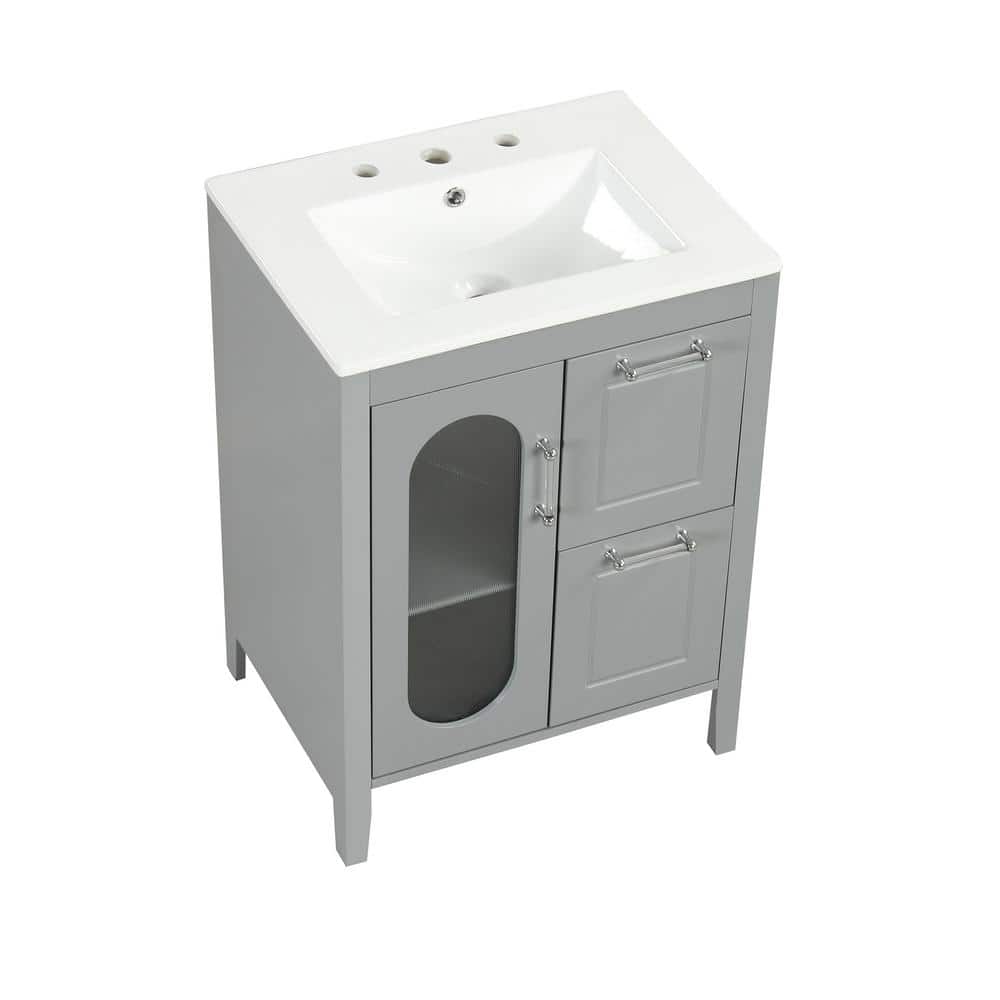 24 in. W x 18.3 in. D x 33.2 in. H Single Sink Freestanding Bath Vanity in Gray w/White Ceramic Top and Adjustable Shelf price history on PriceWatchPro