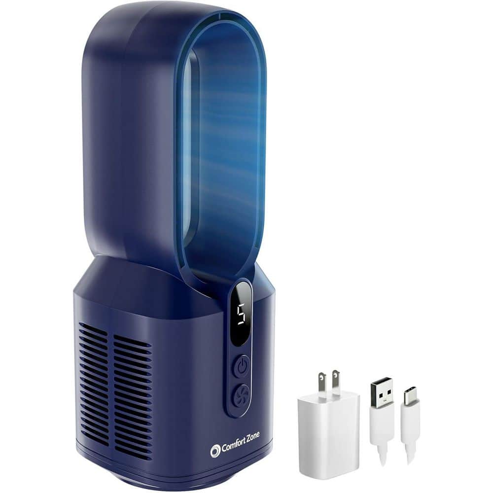 14 in. Tall and 5.5 in. Diameter 5 Speed Rechargeable Desktop Tower Fan in Navy with USB Type C Plug price history on PriceWatchPro