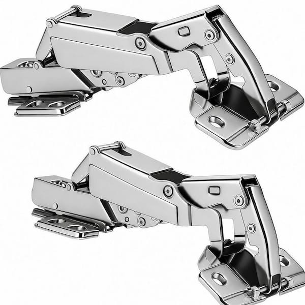 1-Pair Full Overlay 175° Frameless Cabinet Doors Hinges, Adjustable Mounting Hinges, Soft Closing Steel Buffer Dampers