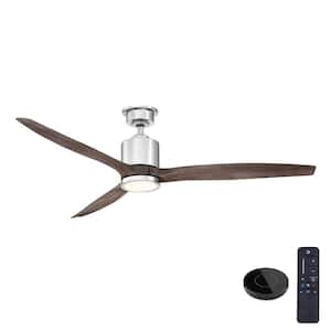 Triplex 60 in. LED Polished Nickel Ceiling Fan with Light and Remote Control works with Google and Alexa