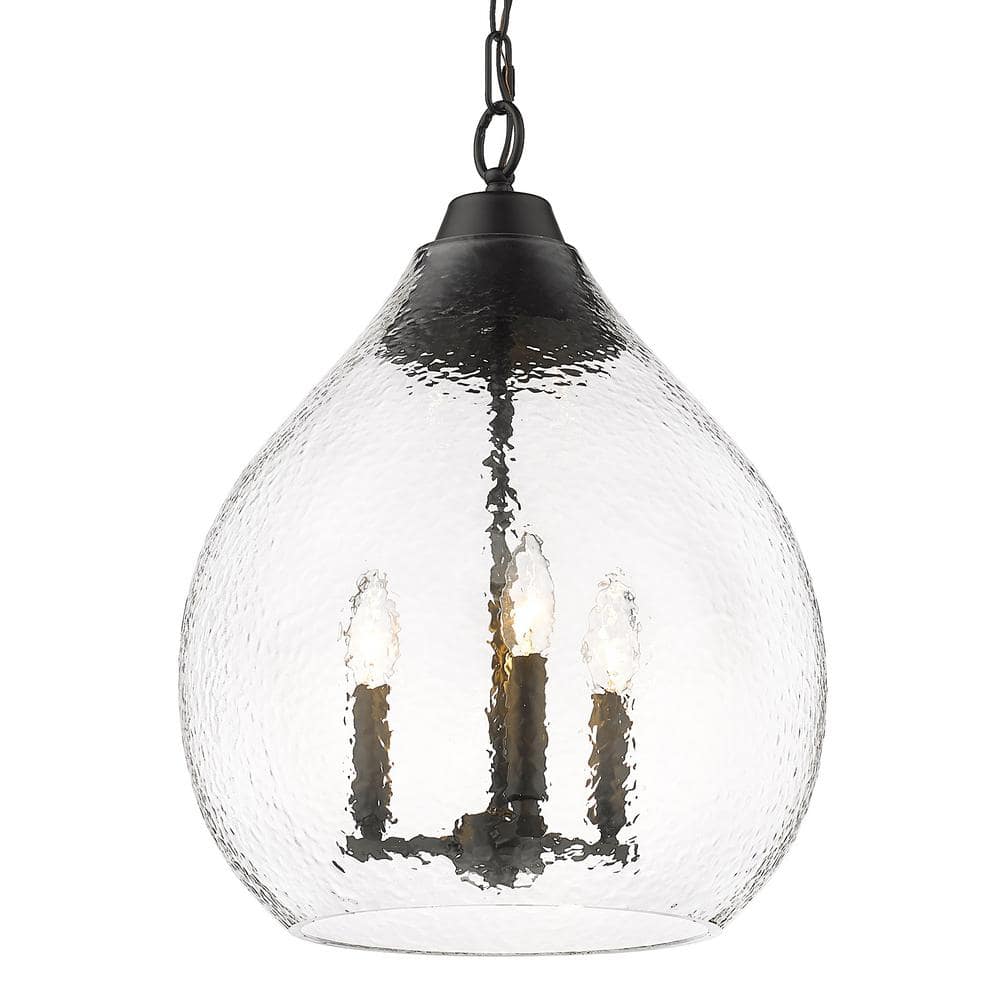 Ariella Matte Black Pendant with Hammered Glass Shade