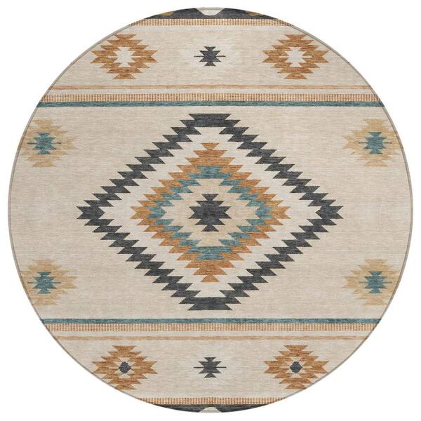 Chantille Machine Washable Indoor/Outdoor Abstract ACN3127 Ivory 8 ft. x 8 ft. Round Rug