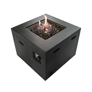 30 in. W Black Square Concrete Base LP Gas Fire Pit Table with Electronic Adjustable Igition, Lava Rocks, 40000 BTU