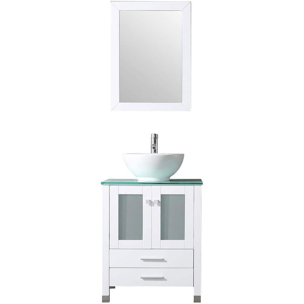 Wonline 60 inch Black Round Double Vessel Sink Vanity Cabinet Tempered Glass Top w/ Mirror, Size: 24.4, Blue