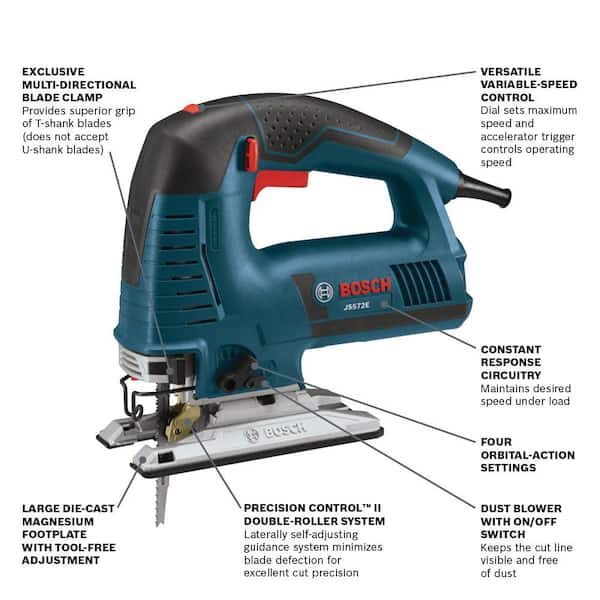 BOSCH Power Tools JS572EK - Kit de sierra de calar con mango superior de  velocidad variable con cable de 7.2 amperios con cuchillas surtidas y  estuche