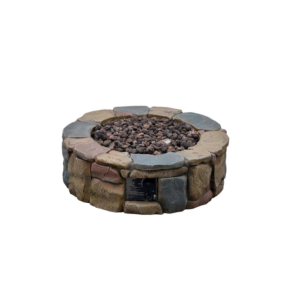 Bond Petra 30 in. Round Envirostone Gas Brown Fire Pit with Cover 52252