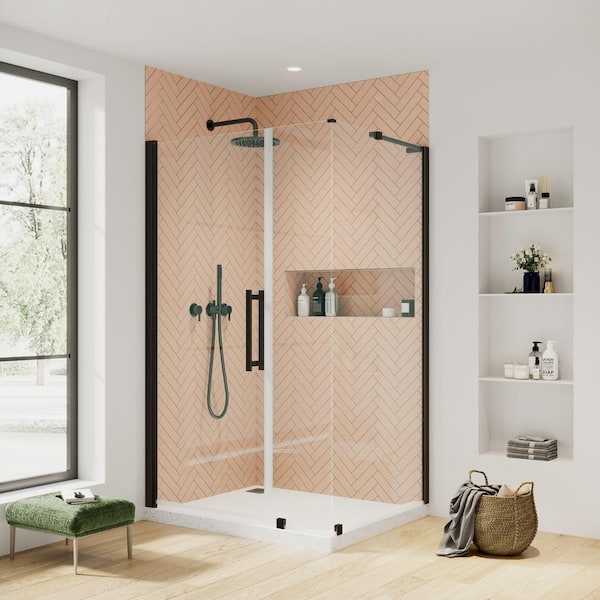 OVE Decors Pasadena 40-1/2 in. W x 72 in. H Rectangular Pivot Frameless Corner Shower Enclosure in Oil Rubbed Bronze