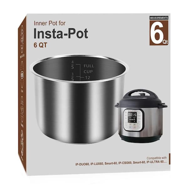 6 qt Stainless Steel Inner Pot Mirror Finish 3-Ply Bottom Even Heating Markings Dishwasher Safe Pressure Cooker