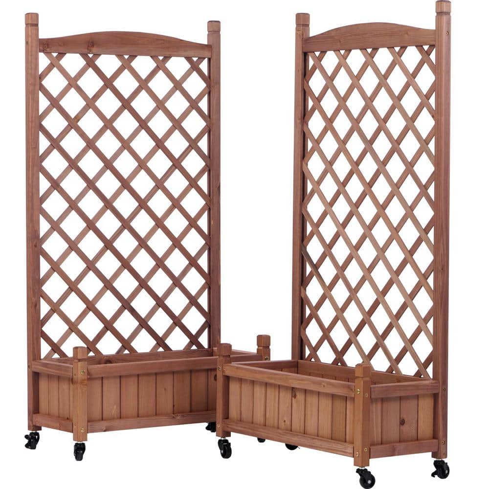 Rustic Solid Wood Raised Garden Bed with Trellis and Wheels